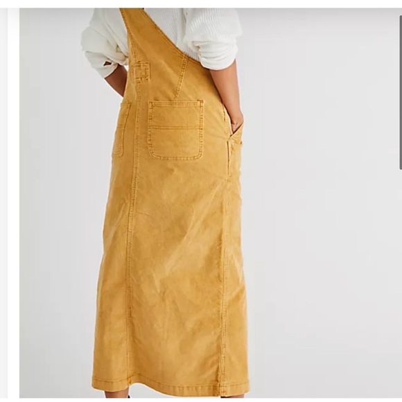 Free People like-new tan/yellow Corduroy skirtall Dress - Picture 4 of 15